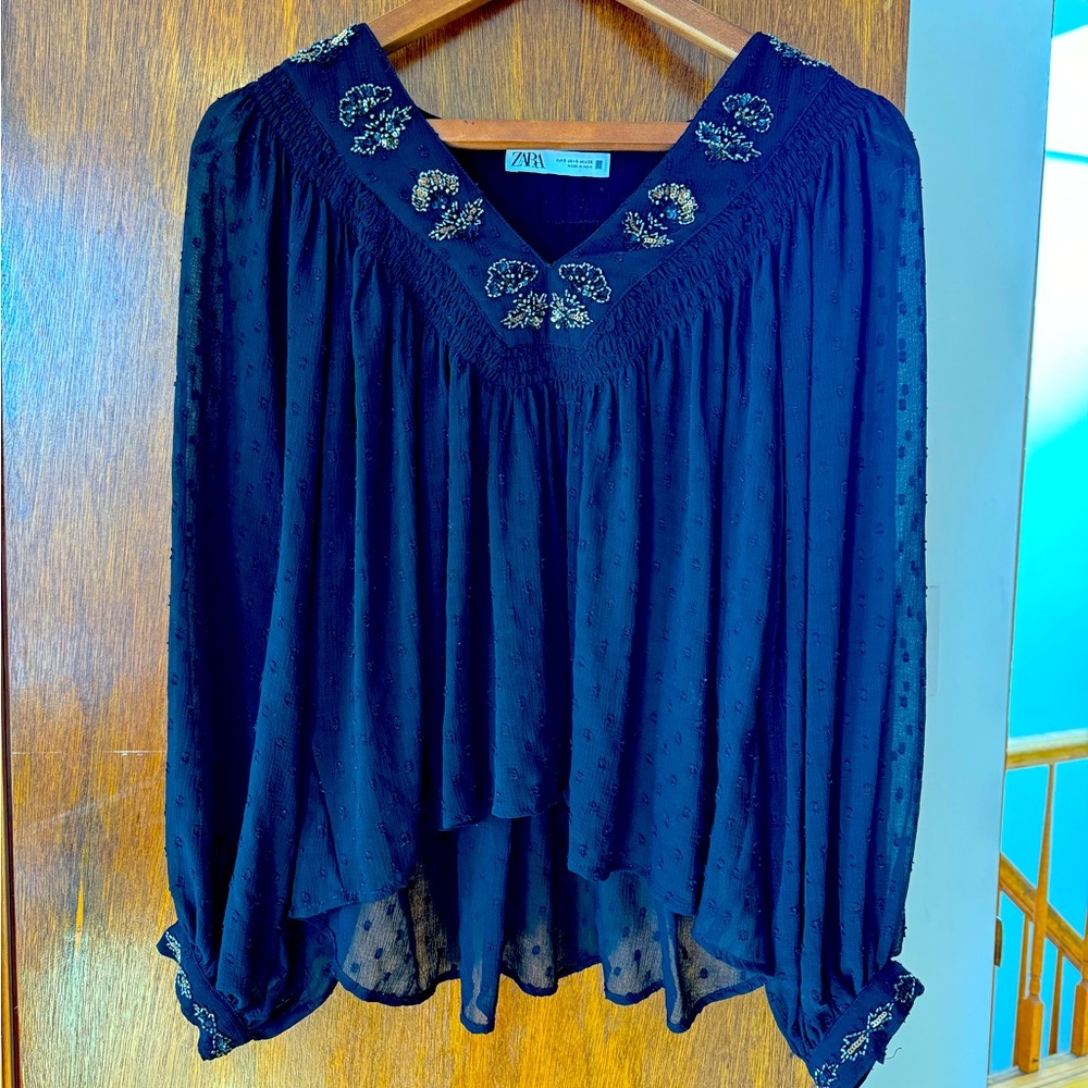Zara Beaded Black Blouse, Small